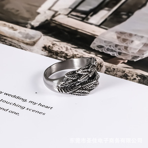 แหวนเหล็กไทเทเนียมรูปทรงขนนกสองชั้นเครื่องประดับของผู้ชายของขวัญ SA1101 - Product Image 2