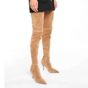 Cuissardes Sexy en <span class=keywords><strong>cuir</strong></span> noir à bout pointu pour <span class=keywords><strong>femme</strong></span>, bottes à talons aiguilles au-dessus du genou, nouvelle collection 2022 - Product Image 1