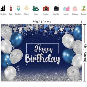 Wollmix bleu argent joyeux anniversaire bannière 7x5ft fête fournitures photographie fond signe pour hommes femmes Photo Shoot Booth - Product Image 6
