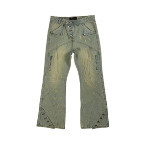 DiZNEW Plus Size Flared Calças Retornar Lavado Rua Hip Hop Botão Fly Denim Calças <span class=keywords><strong>Jeans</strong></span> Masculinas de Alta Qualidade - Product Image 4