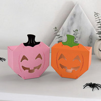 Boîte cadeau créative en carton noir ajouré en forme de citrouille orange pour Halloween, en stock pour nougats et bonbons ; 10 boîtes par lot