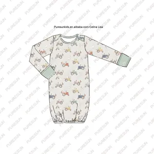 Großhandel Neugeborene Babykleidung lange Ärmel Jungenkleid mit Ärmeln Überwurf Bauernhof Tiere Baby-Jungen-Nachthemd