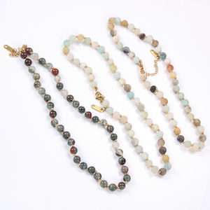 Bohemia Style Handmade Jewelry Men Women Choker 6mm Green <strong>Beads</strong> Natural Stone Necklace - Product Image 2