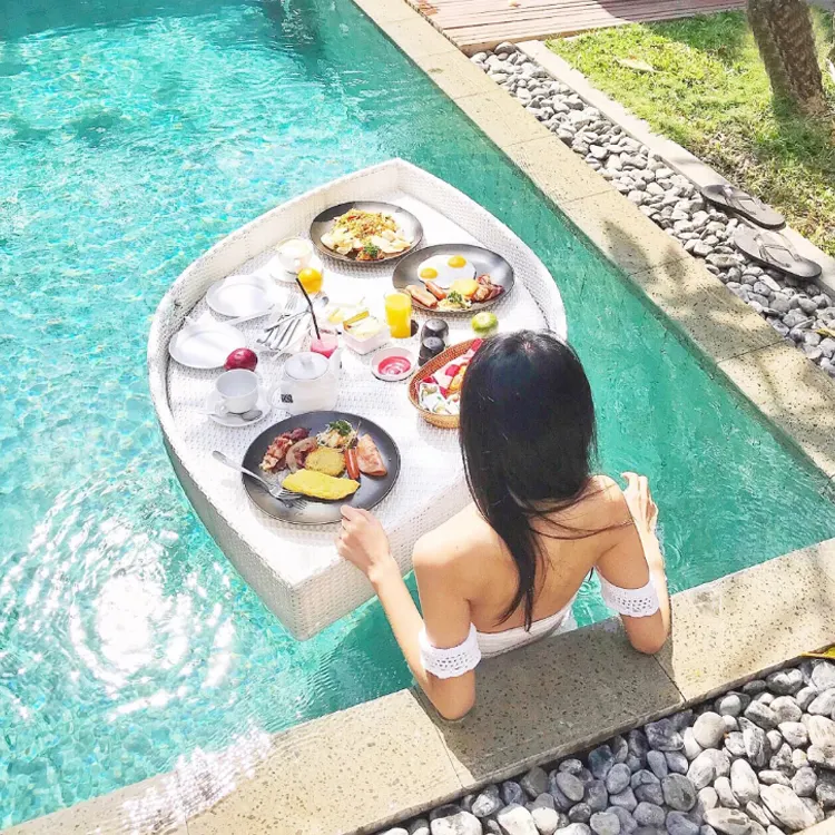 Bandeja flotante de mimbre para piscina, bandeja de mimbre flotante de estilo moderno, hoja blanca personalizada, Vietnam