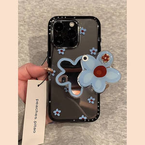 Hinflucky Korean in blu fiore acrilico custodia per telefono cellulare girevole staffa a specchio copertura protettiva resistente a goccia per <span class=keywords><strong>Apple</strong></span> 16 - Product Image 1