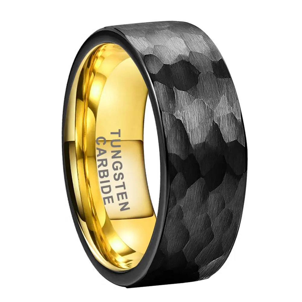 Coolstyle Jewelry 8mm Black Gold Hammered Tungsten Carbide Ring for Men Women Fashion Engagement Wedding Band Comfort Fit