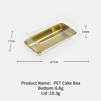 Boîte à gâteau rectangulaire transparente en PET avec base dorée, conteneur de boulangerie jetable en plastique, 15,7x7,7 cm, boîte à gâteau en plastique PET de qualité alimentaire