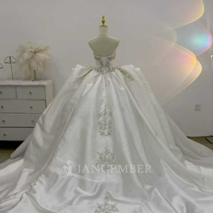 Lsjj134 Queen Satin Wedding Dress Customizable Lace up Keyhole Back Ball <b>Gown</b> With Beaded Crystal <b>Bride</b> Dress Jancember - Product Image 5