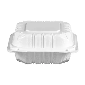 Recipiente de comida cozida estilo dobradiça de plástico descartável de venda quente caixa de fast food com concha de molusco cheia de minerais