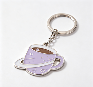 Purple Coffee Cup Planet Metal Key Chain Enamel <b>Keyring</b> Pendant Bag <b>Charm</b> Gift - Product Image 2