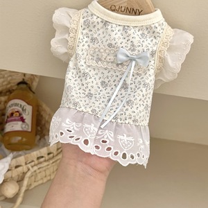 Vêtements pour chats et chiens Hi Kitty Puff, bleu floral, respirants et mignons, vêtements pour petits chiens Teddy et Bichon Frise - Product Image 2