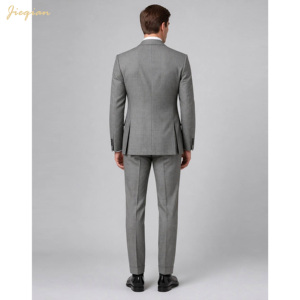 Costume Homme Sur Mesure Croisé TR à Carreaux Glen, Revers Pointus, Boutons en Corne, Poche Plaquée, Ensemble 2 Pièces Gris Clair pour Affaires et Mariages - Product Image 2