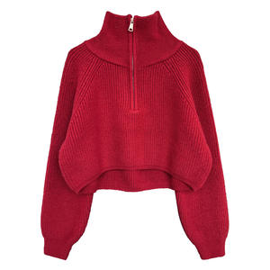 Maglione Pullover da donna con mezza Zip stile coreano con vestibilità ampia e vita alta corta con <span class=keywords><strong>Base</strong></span> intrecciata autunno e inverno - Product Image 2