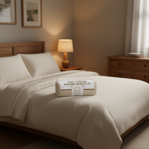 Full <b>Cream</b> Reversible <b>Bedspread</b> Set 100% Polyester Plain Dyed Woven Classic Style Bedding - Product Image 2