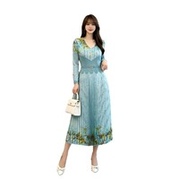 Robe plissée à imprimé floral, col en V, taille festonnée, élégante, grande taille, longue, style Miyake, collection automne, vente en gros