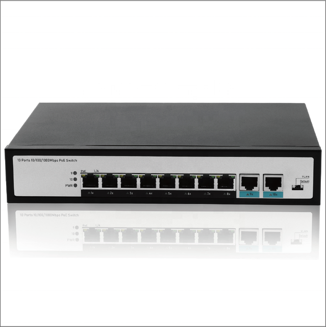 8+2  PoE Switch Giga Desktop 2 1000Mbps Uplink Max 30W Output 1U Rack-Mount Gigabit Network Ethernet PoE Switch