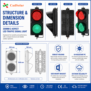 Semáforo LED CadSolar de 200 mm, <span class=keywords><strong>Rojo</strong></span> <span class=keywords><strong>y</strong></span> <span class=keywords><strong>Verde</strong></span>, 2 Aspectos, Esfera Completa, IP65, Impermeable - Product Image 6