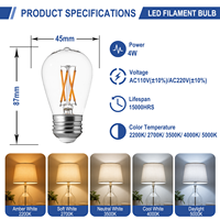 Ampoule LED à filament de verre ST45/ST14, CRI90, dimmable, 4W, culot E26/E27, température de couleur 2200K-6000K, certifiée CE, pour une utilisation multi-scènes
