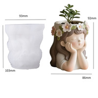 Moules à Béton pour Pots Petite Fille Tête Statue Ciment Silicone Pot De Fleur Moule Visage Portrait Sculpture Succulente Planteur Moule