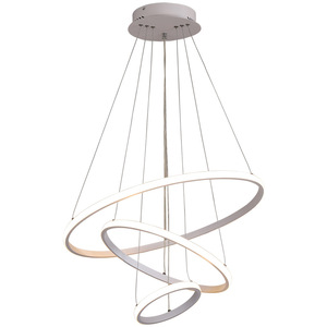 Lustre moderne en acier inoxydable blanc avec anneau, hauteur réglable, LED, télécommande pour salon, AC 220V 5000K - Product Image 1