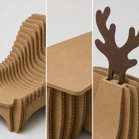 Chaise longue pour chat en carton ondulé, motif renne, avec coussin à carreaux, bois de renne et découpe en forme de patte