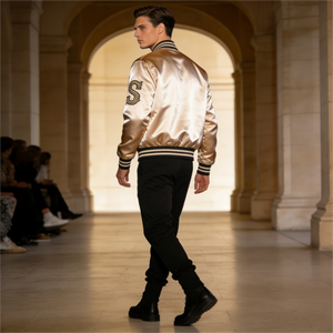 Chaqueta Bomber Personalizada de Satén de Secado Rápido con Letras Bordadas, Cremallera, Acolchado de Poliéster y Nylon, Chaqueta de Vuelo para Hombre - Product Image 2