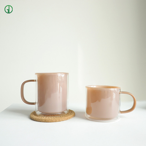 Tasse à thé, café ou lait en verre opale rose à double paroi résistante à la chaleur avec poignée, mugs en verre personnalisés, <span class=keywords><strong>cadeau</strong></span> pour la fête <span class=keywords><strong>des</strong></span> pères - Product Image 3