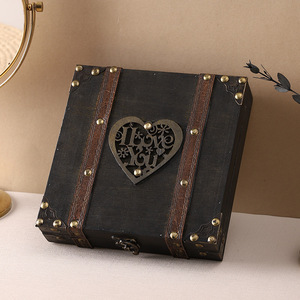 Caja de Almacenamiento de Madera Vintage de Estilo Místico, Diseño de Corazón, con Cerradura, para Joyas, Documentos, Decorativa, para el Hogar u Oficina, Caja de Regalo - Product Image 1