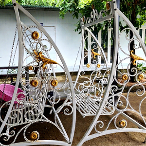 Heavy Duty Black Wrought Iron Porch <b>Swings</b> with Stand Contemporary Design for Outdoor Use in Garden or Patio - Product Image 1