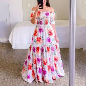 YFS-Textile Fashion Ladies Long Summer One-shoulder Floral Dress Women Clothing Casual Dresses Women's Maxi Dresses