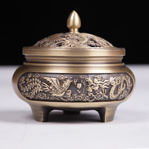 Brûleur d'encens en cuivre sculpté Dragon et Phénix, brûleur d'encens domestique, encens en bois de santal en cuivre pur - Product Image 1