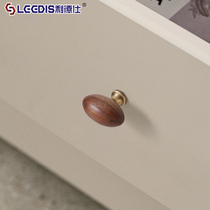 LCCDIS Walnut Wood Brass Cabinet <b>Knobs</b> Oval Rustic Style Drawer Handle Single Hole Installation - Product Image 2