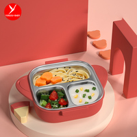 Boîte à lunch en acier inoxydable 304 à 3 compartiments, étanche, avec couvercle en silicone PP, portable pour enfants