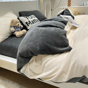솔리드 디자인 킹 사이즈 퀸 사이즈 침대 세트 적합 침대 시트 밀크 벨벳 4pcs 침대 세트 이불 커버 겨울 - Product Image 2
