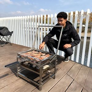 Barbecue portable pliable pour le camping |   Barbecue pliable <span class=keywords><strong>en</strong></span> acier inoxydable de 2 mm d'épaisseur pour les voyages <span class=keywords><strong>en</strong></span> voiture et après les sorties de pêche - Product Image 4