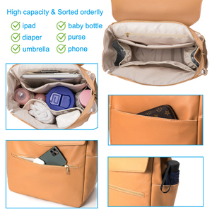Bolso de bebé de cuero vegana multifunción, mochila clásica para <span class=keywords><strong>mamá</strong></span>, bolsa de pañales para bebé, venta al por mayor - Product Image 6