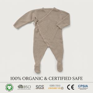 <span class=keywords><strong>Ropa</strong></span> de bebé tejida al por mayor, pelele beige con pies para bebé, mono de algodón orgánico para recién nacido con lazo lateral para otoño e <span class=keywords><strong>invierno</strong></span> - Product Image 1
