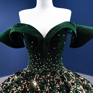 Robe de bal vert émeraude Rsm67477, épaules dénudées, sexy, luxueuse, dos nu, brillante, robe de soirée pour femmes - Product Image 5