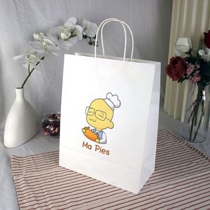 Sacs en papier kraft avec poignées, personnalisés avec logo, écologiques, recyclés, bruns et blancs, pour cadeaux alimentaires, emballages d'achats - Product Image 4