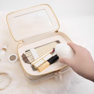 กระเป๋าเครื่องสำอางแบบซิปสองชั้นใส พกพาสะดวก กันน้ำ ทำจากวัสดุ PU - Product Image 2