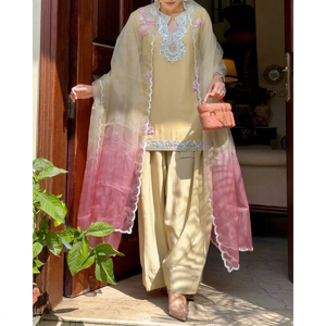 Ensemble Palazzo Brodé en Rayonne pour Femme Indienne et Pakistanaise, avec Dupatta en Maille Perlée – Idéal pour Mariages et Fêtes Printemps, Été, Automne, Hiver - Product Image 1