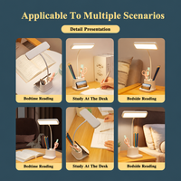 Lampe de bureau LED à intensité variable en continu avec 3 couleurs et double porte-stylo, lampe d'étude rechargeable USB 5V pour dortoir étudiant