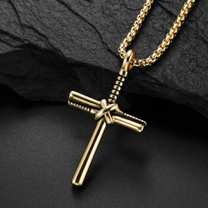 Instagram-worthy <b>baseball</b> <b>bat</b> cross necklace, yunnique softball-themed niche design trendy pendant, titanium steel - Product Image 4