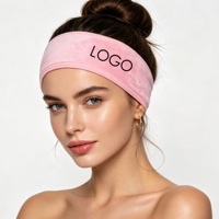 Bandeau unisexe en microfibre éponge avec logo brodé personnalisé, style européen et américain, à fermeture auto-agrippante, pour maquillage, douche, sport et spa