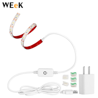 Tira de LED USB de 5V, SMD 2835, Blanco Frío 6500K, 30CM, 8MM, 18 LED, Atenuador Táctil USB, Enchufe EU/US/UK, Adaptador LED de 5V 2A