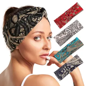 Floral Flower Hair Accessories Bohemian Printed Hair Bands Fabric Wide Edge Cross Twisted Headbands For Women