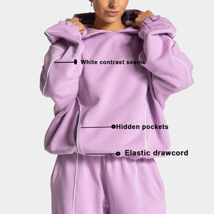 Logotipo personalizado blanco contraste costuras <span class=keywords><strong>sudadera</strong></span> 100% algodón <span class=keywords><strong>Oversize</strong></span> Boxy Fit Loungewear Hoodie Casual Crop Hoodie con bolsillo oculto - Product Image 2
