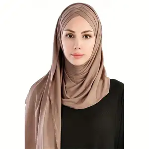 Lembut elastis warna murni syal katun selendang syal Muslim untuk wanita syal wanita