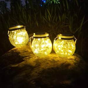 Lampada solare Crack Glass Ball ambra Warm Led Hanging lampada solare Outdoor Waterproof 2 modalità opzionale luci del serbatoio solare - Product Image 5