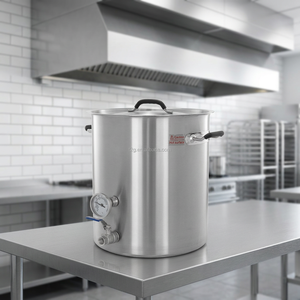 Stainless Steel Soup <b>Pot</b> with Thermometer and Ball Valve <b>Large</b> Capacity Double Handle Industrial Design for Commercial Use - Product Image 1
